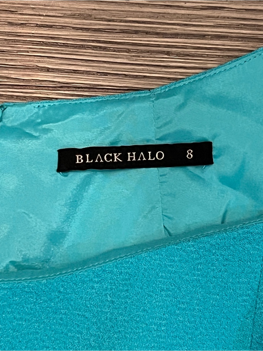Black Halo Turquoise Teal Sheath Dress 3/4 Sleeve Career Cocktail Dress - Picture 13 of 16